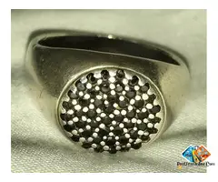Vintage Old Black Diamond Type Stones in 925 11 Hallmark Men's Rare Silver Ring