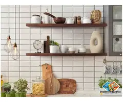 Long Floating Shelves in Mahogany Wood for Modern Home