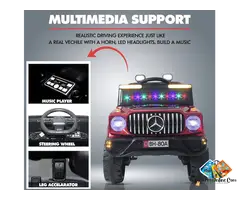 Make playtime exciting with this 2-seater kids electric ride-on jeep featuring remote control, LED