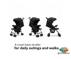 Stroller with Reclining Seat, Adjustable Canopy & Safety Harness – Small Red
