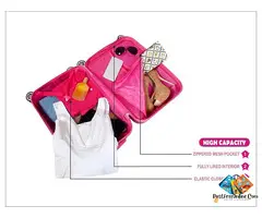 Kids 16-Inch Rolling Luggage – Pink Bunny & Shark Design