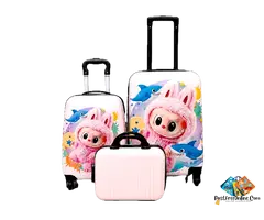 Kids 16-Inch Rolling Luggage – Pink Bunny & Shark Design