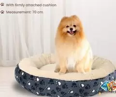 Plush Cushion Beds for Dogs Suitable for Extra Small Breeds During Winters, 70 cm, Blue/Beige