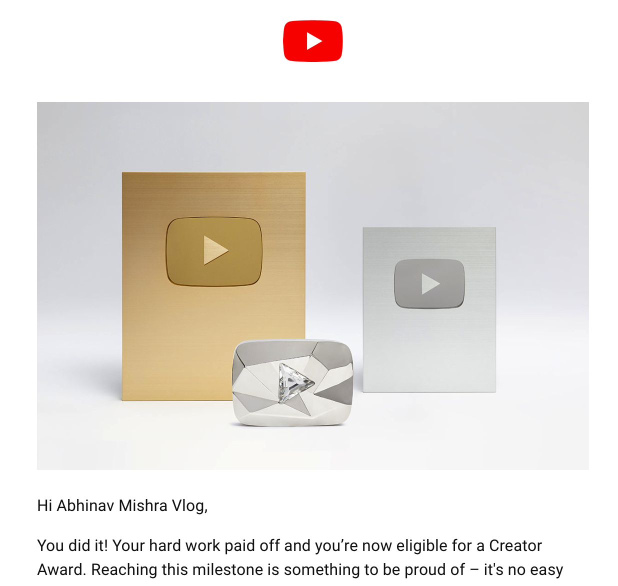 AbhinavMishraVlog Finally Got the Golden Play Button award from YouTube on completing 1 Million Subscribers 