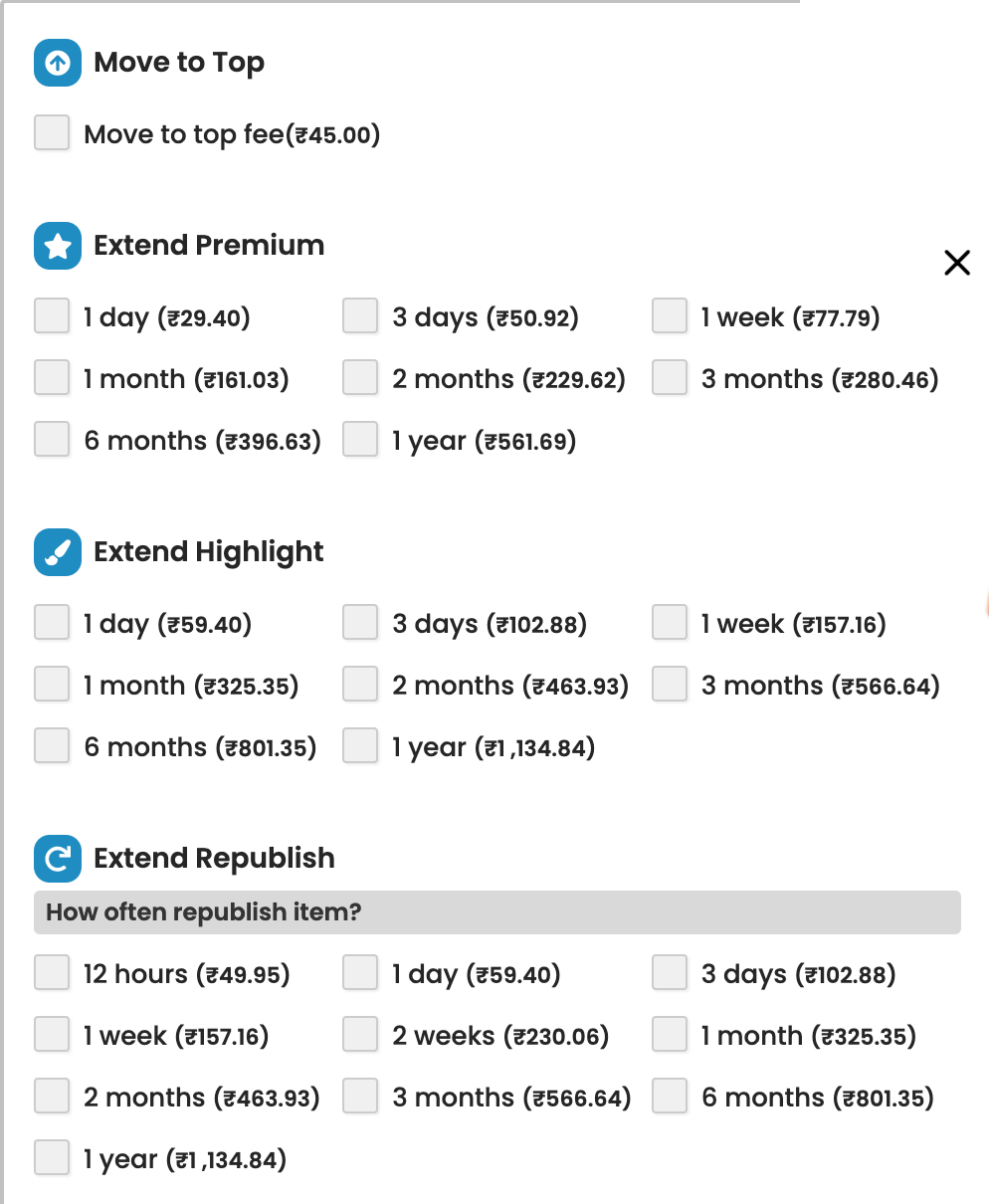 Payment Options After Ad Publish